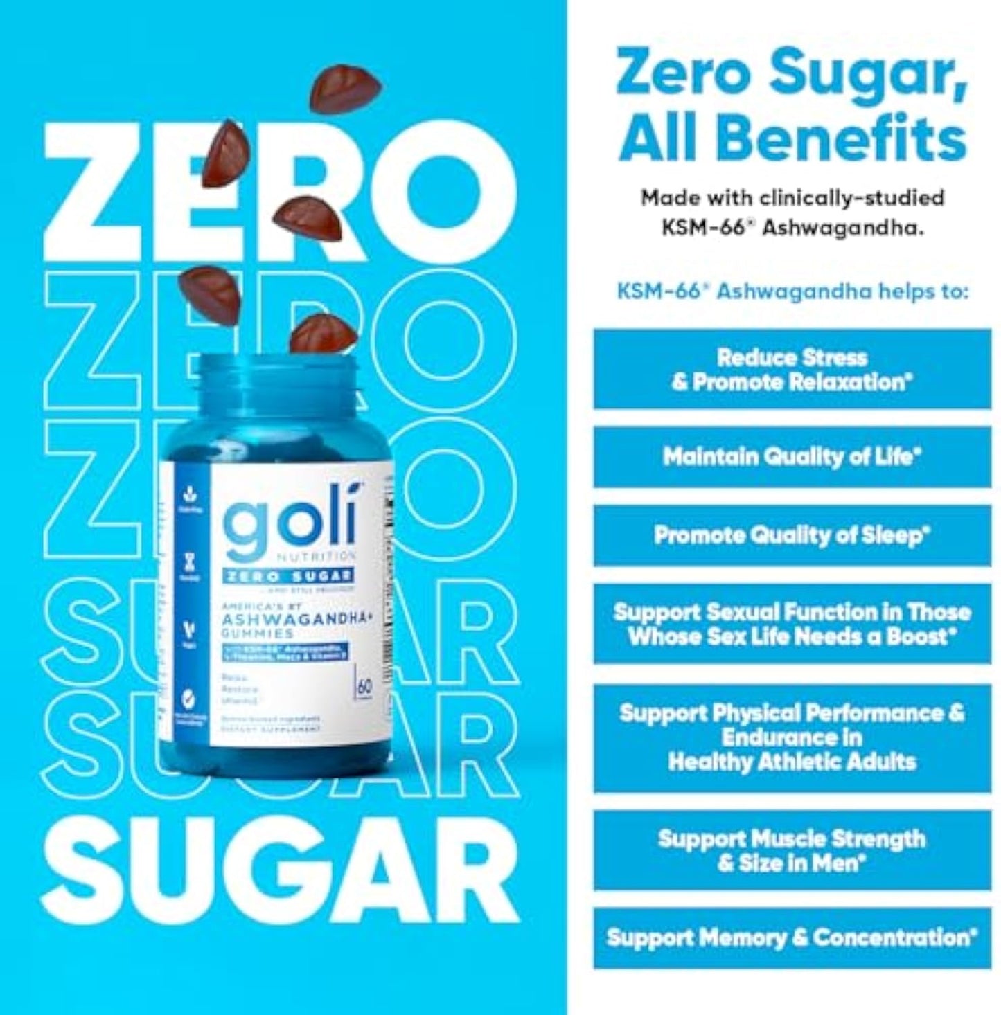 Goli Zero Sugar Creatine Gummies AshwaCummies Pack of 3